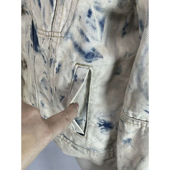 Free People Jean Jacket Acid Wash Tie Dye Denim S Cream Blue Rumor Jones - Picture 10 of 16
